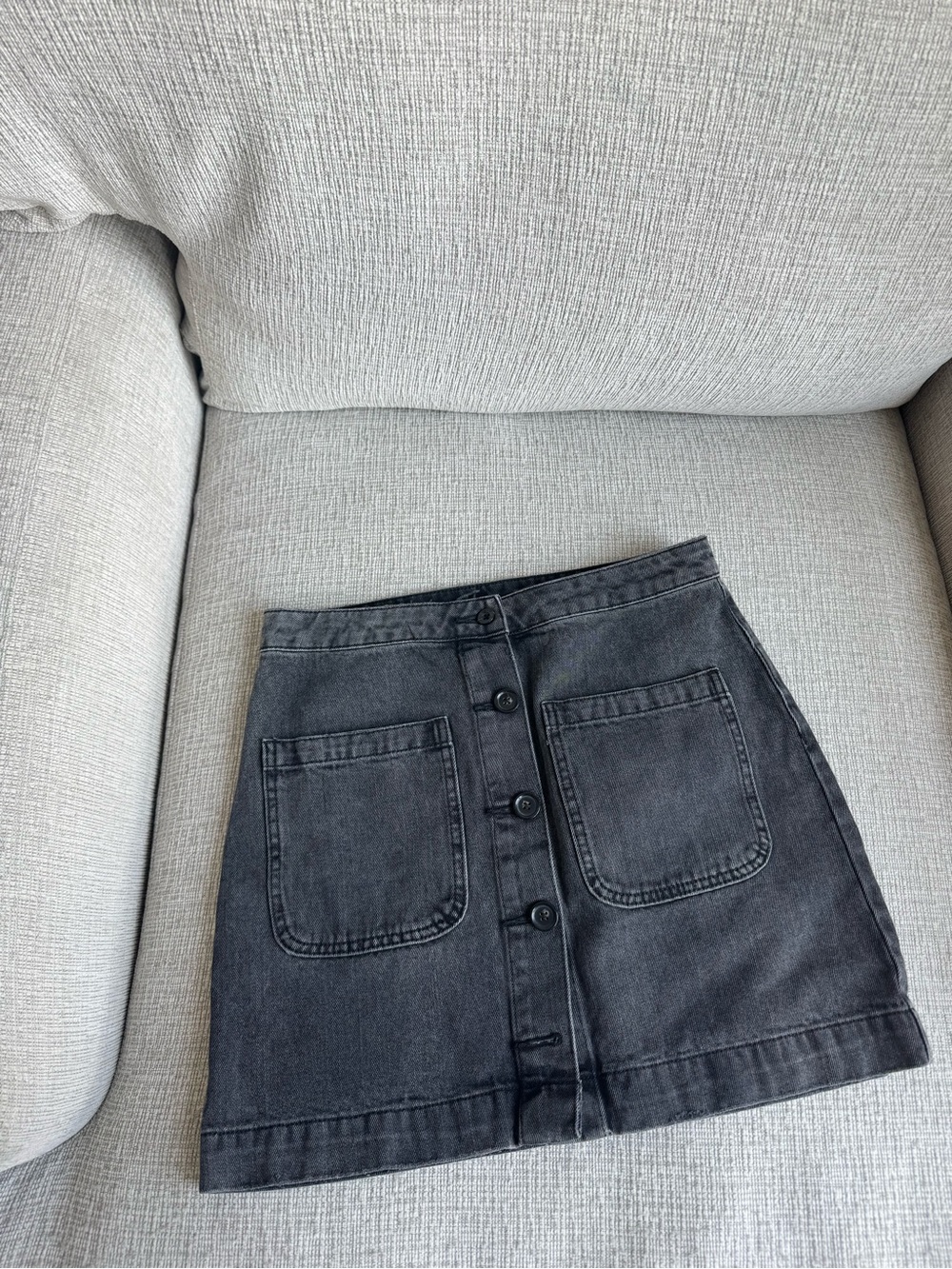 Black Button-Front Denim Skirt with Patch Pockets